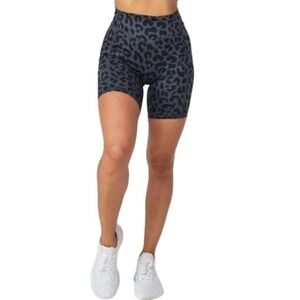 NWT Yogalicious Lux Everyday Leopard Print Bike Shorts High Waist Grey Blk Small
